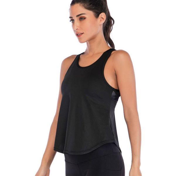 

2020 new quick-drying split hem outdoor sports yoga fitness vest solid color breathable ladies sports vest, Black;blue