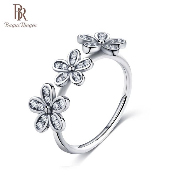 

bague ringen silver 925 jewelry rings for women zircon flower shape female fashion designer size 6-10 wedding women gift, Golden;silver