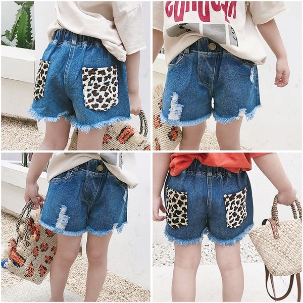 

2020 new fashion and shorts and jeans korean style cute girls children's jeans shorts selfie, Blue