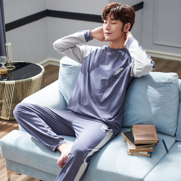 

men's sleepwear 2021 autumn and winter cotton pajamas long-sleeved leisure can be worn outside simple casual two piece suit, Black;brown