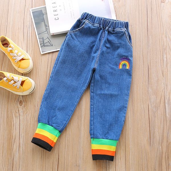 

kt0737 2020 new children's tight pants and jeans korean all-match cute leggings rainbow casual girl jeans, Blue