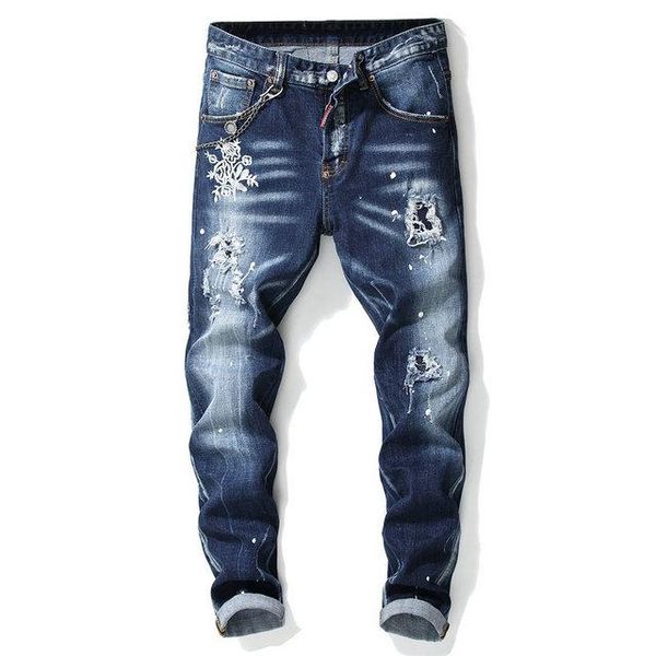 

mens denim jeans fashion italy men s jeans true slim washed zipper decorated urban casual pants, Blue