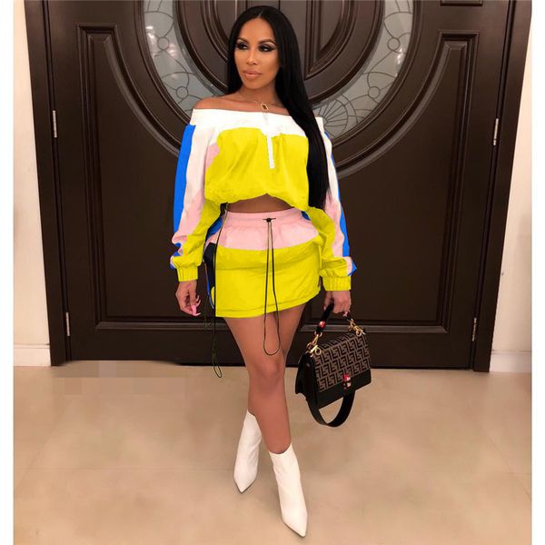 

dress women summer contrast color 2pcs designer slash neck two piece sets fashion panelled sunscreen male clothing, White