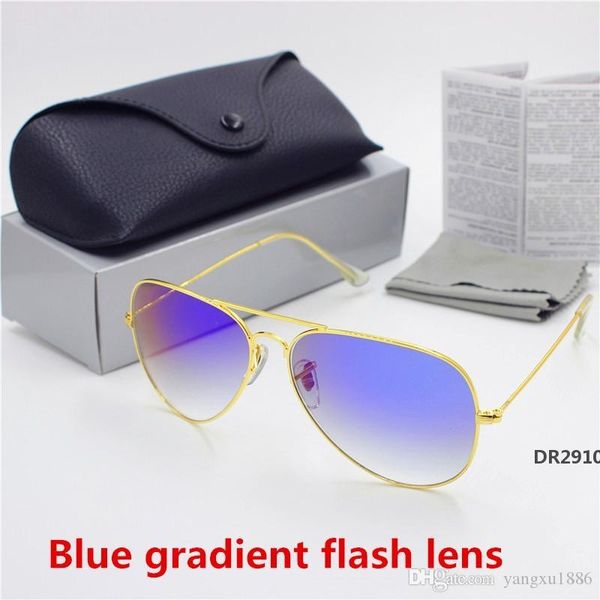 

men and women retro sunglasses gold frame blue gradient flash hd glass 62mm lens uv400 protect black casedr29710, White;black