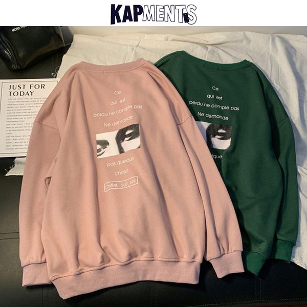 

men's hoodies & sweatshirts kapments men harajuku korean solid printed 2021 fashions streetwear loose sweatshirt couple casual kpop des, Black