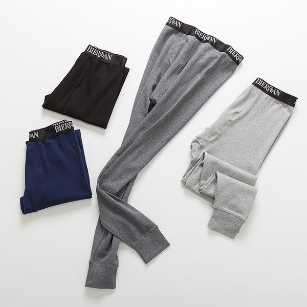 

pildan men's autumn warm single piece cotton solid color warm youth slim cotton pants thread pants, Black;brown