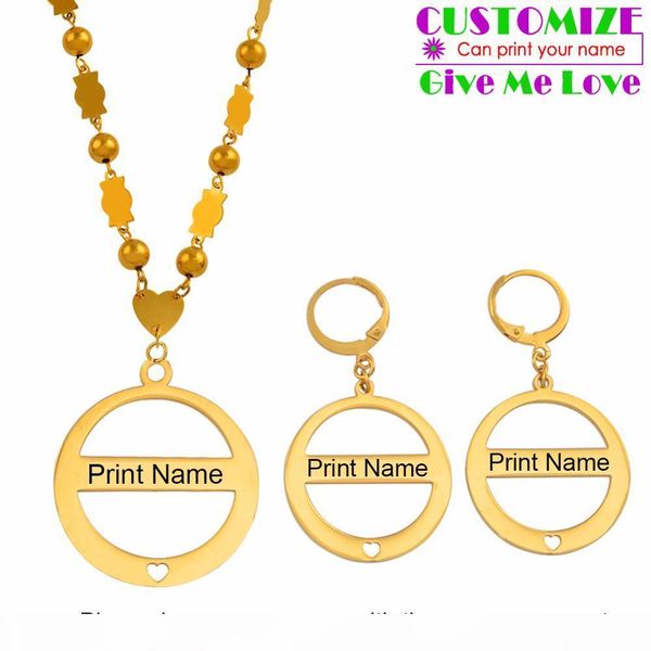 

anniyo customize name pendant beads necklace earrings marshall sets stainless steel personalize names jewelry micronesia #053321, Silver