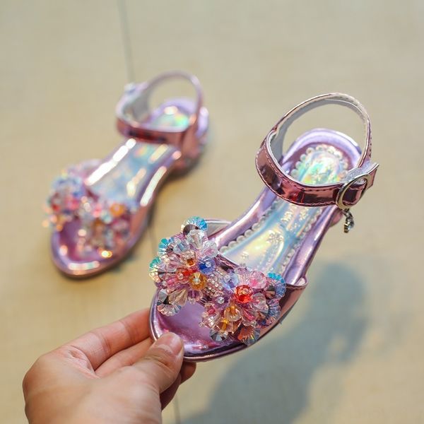 

nk6te girls' 2020 new and sandals rhinestone sandals korean style children's rhinestone flower princess shoes student big children, Black;red