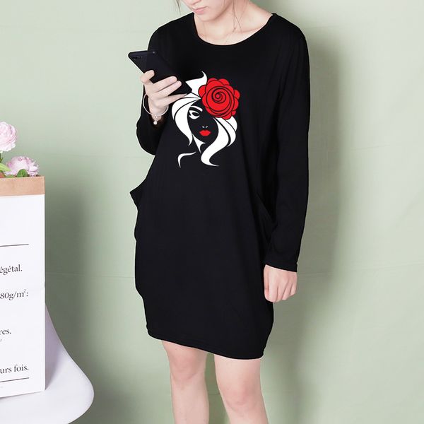 

women dress diy classical summer casual style fashion printed simple elements women skirt 6-color selected size : s-5xl a780, Black;gray