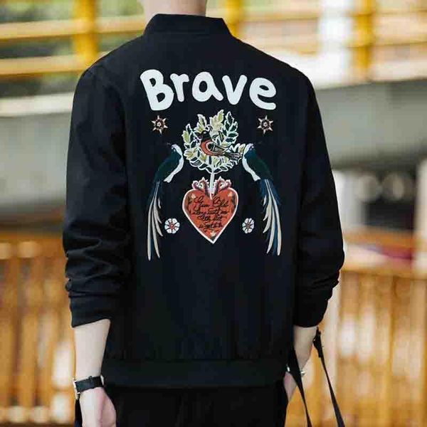 

men's jackets 2020 new arrival men's bird & bear print embroidery jacket fashion stand collar slim men clothing size m-4xl wholesa, Black;brown