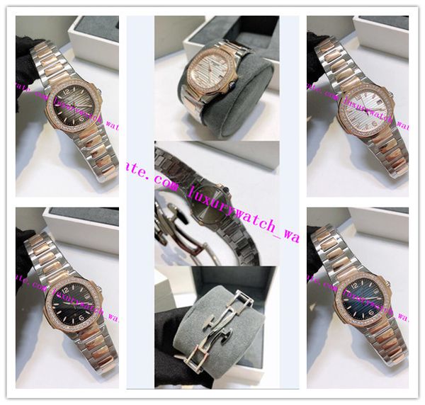 

new version two tones 7010 swiss quartz ladies womens watch 32.5mm blue texture stick markers 316l steel sapphire ladies watches, Slivery;brown