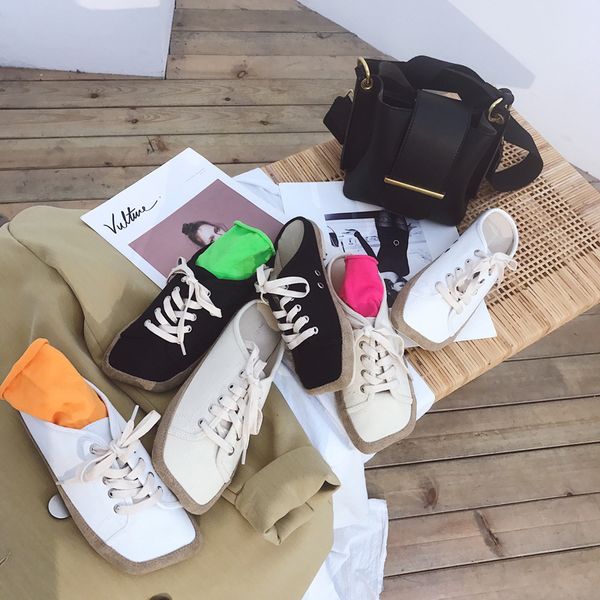 

square toe female shoes ladies' slippers luxury slides 2020 designer flat soft cover casual rubber basic fashion canvas pu rome, Black