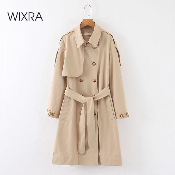 

women's trench coats wixra womens jackets with belts double breasted basic khaki long coat chic female windbreaker outerwear, Tan;black