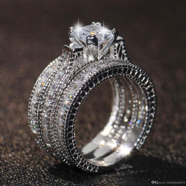 

wholesale engagement princess cut 6mm z white gold filled men women wedding ring set for christmas sz 5-11, Slivery;golden