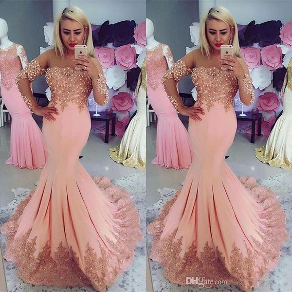 

middle east prom dresses long sleeves lace appliques mermaid evening party gowns pearls vestidos de fiesta robes de soiree, Black;red