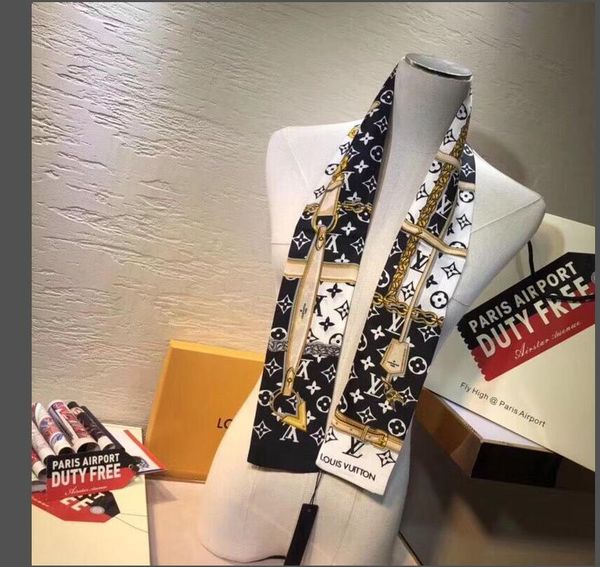 

2020 designer silk scarf fashion headband luxury brands ensemble femmewomen silk scraves grade silk scarf hair bands 120*8cm m12, Blue;gray