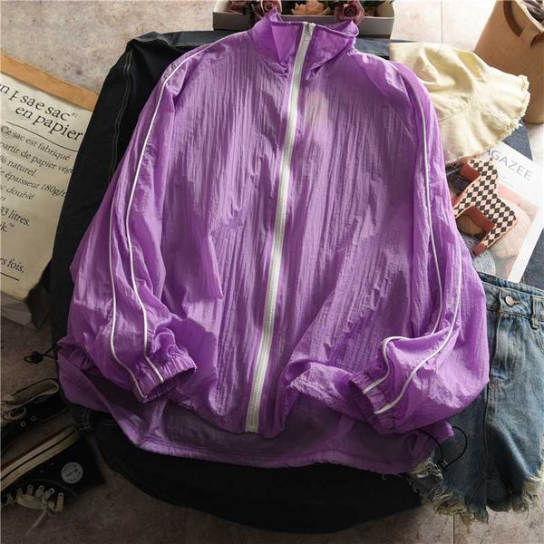 

summer transparent jacket coat women long sleeve thin see through zipper jackets female loose oversize casual cardigan outerwear, Black;brown