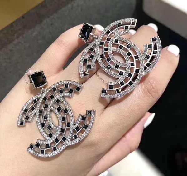 

european and american fashion sells crystal diamond letter earrings, Golden;silver