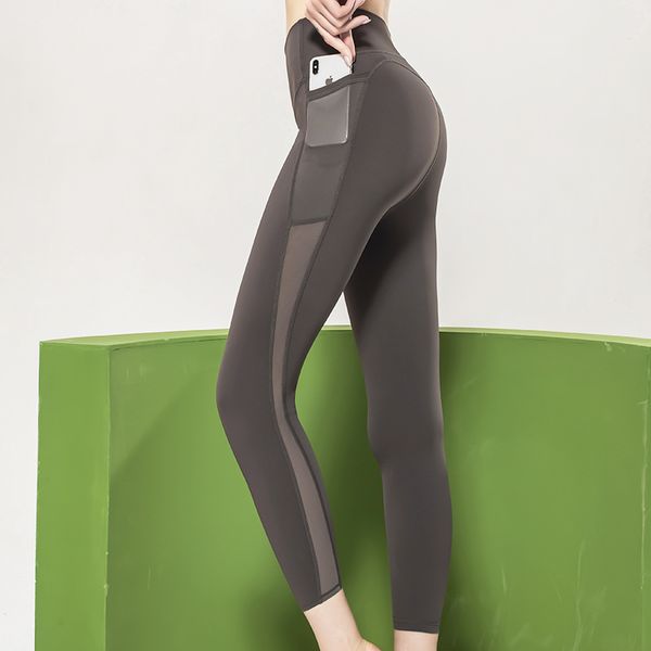 

yoga outfits 2021 seamless pants women fitness gym leggings with pocket high waist hip mesh workout sportswear, White;red