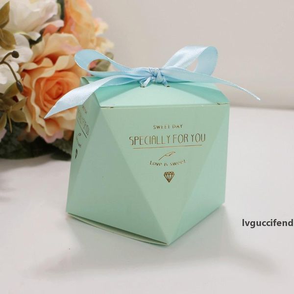 

sweet boxes box wedding 5.5*5.5*6cm paper decoration diamond shaped favor ribbon party gift sale