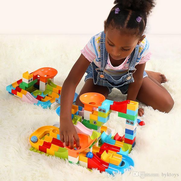 

52pcs marble race run maze balls track building blocks big size educational construction toys for kids diy