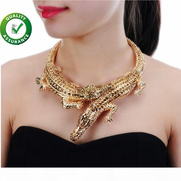 

панк воротник ожерелье luxury дизайнер ювелирные изделия способ женщин преувеличен крокодил полного rhinestone ожерелье trend себе choker по, Blue;red