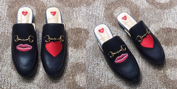 

mules princetown men women fur slippers mules flats genuine leather fashion metal chain ladies casual shoes us5-us11 c15, Black
