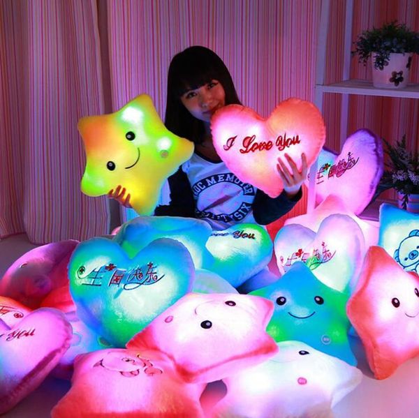 

luminous glowing pillow star heart bear paw led light plush pillow night light kids cushion christmas toys