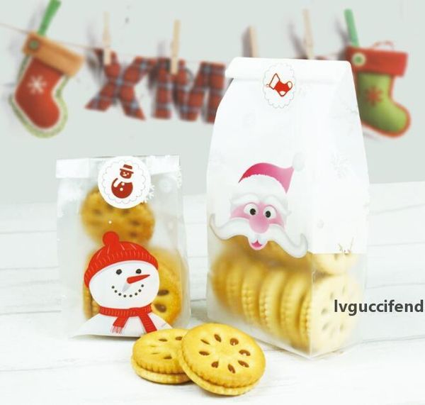 

christmas plastic candy cookies pouches gift bag with stickers santa claus snowman printed new year gift bags