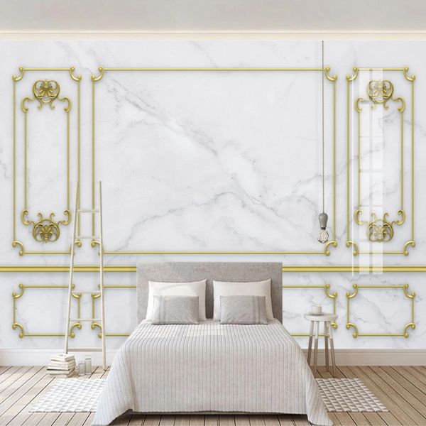 

european style luxury mural 3d relief plaster golden lattice marble wall painting living room bedroom tv background wall paper