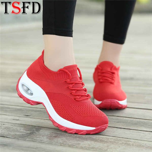 

mesh shoes for women summer thick bottom casual women sneakers air cushion lady shoes red slip-on ladies footwear large sizes f9, Black