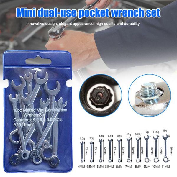 

10pcs easy apply hand tools explosion proof portable size metric british type mini wrench set manual home key ring spanner