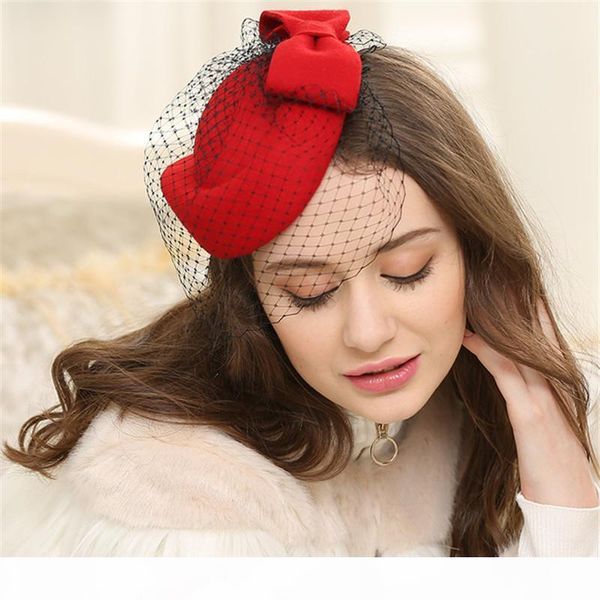 

i women retro bow knot berets 7 colors lace designer lady hats personality wool female brand caps, Blue;gray