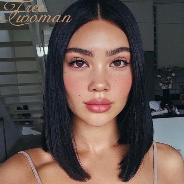 

oman black medium length straight synthetic wig hair for women 16in middle part nature cosplay lolita include wig cap