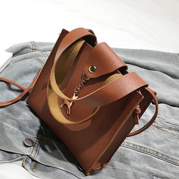 

pinshang shoulder bag fashion simple messenger bag deer ornaments pu leather handbags solid color phone coin bag girl clutch