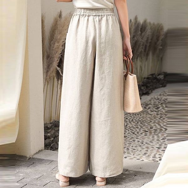 

women's pants & capris high waist women casual wide leg arrival 2021 summer fashion korean style cotton linen loose female trausers p33, Black;white