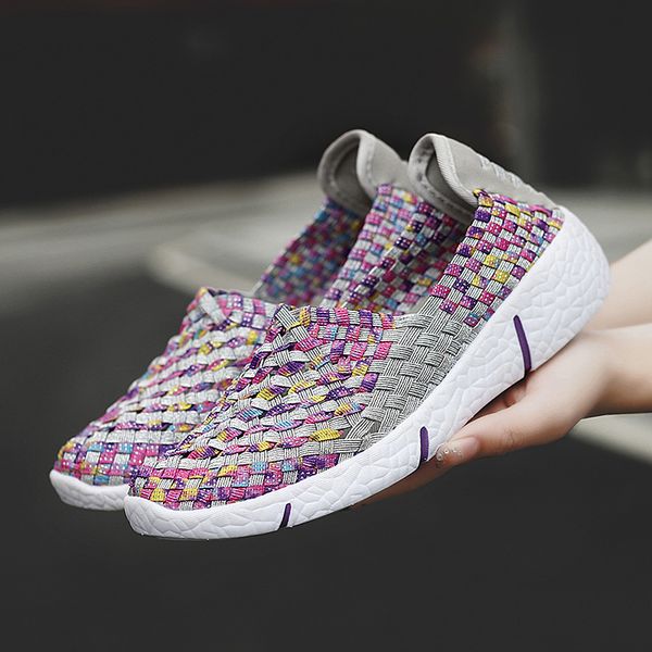 

2020 autumn women flat shoes light flat loafers shoes breathable driving walking woven for ladies loafers