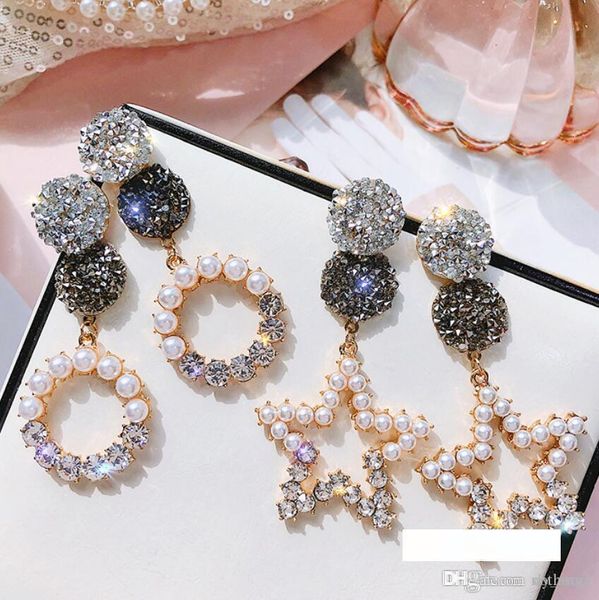 

designer jewelry s925 sterling silver needle earrings pearl circle round five-pointed stars crystal earrings for women fashion, Golden