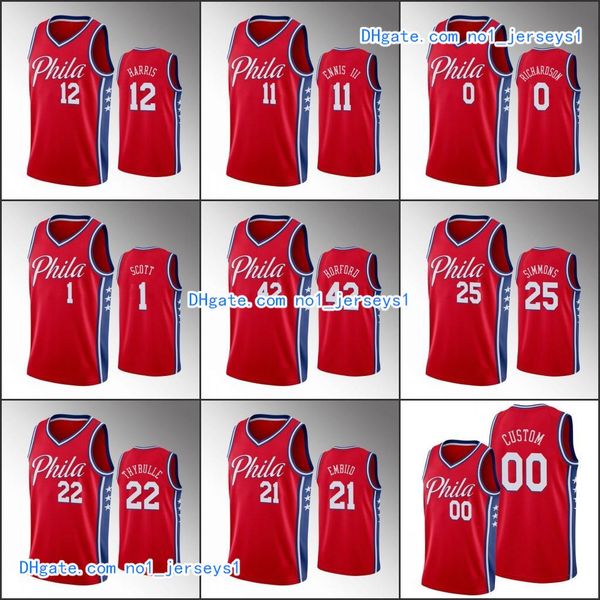 

филадельфия 76ers мужчины эмбиид бен симмонс хэррис джош ричардсон 2020 заявление red nba на заказ джерси, Black