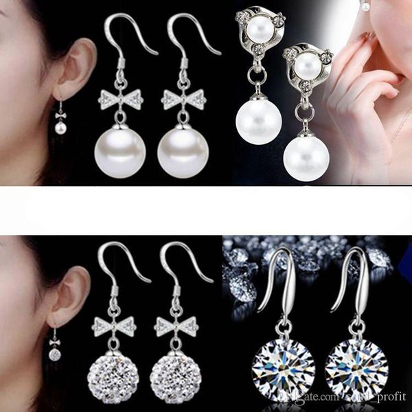 

fashion designer earrings diamond earrings luxury pearl dangle earrings jewelry for women gift 4 pairs/set, Silver