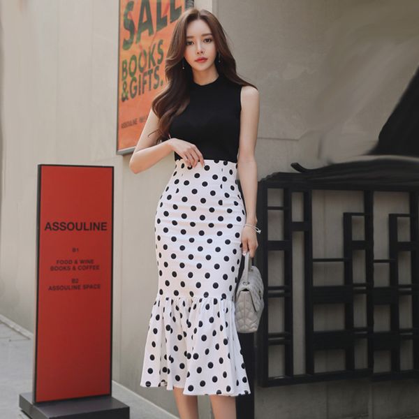 

cross-border suit 2020 summer new han edition round collar sleeveless + wave tail s two-piece women, Black;gray