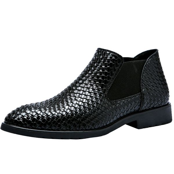 

men's ankle boots 2020 new fashion male dress formal shoes knit slip on high pointed toe big size 38-48 man casual shoes, Black