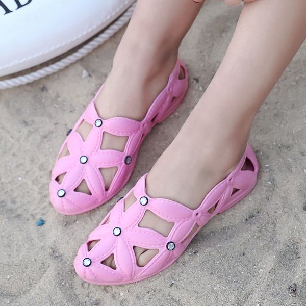 

summer women flate sandals hollow shoes sandals for beach outdoor large size metal decoration casual shoes good service, Black