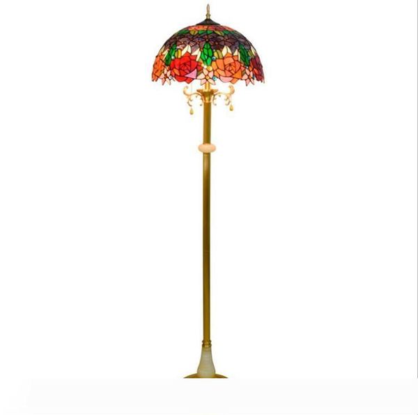 

16 inch tiffany red rose flower stained glass floor lamp e27 for home parlor dining bed room deco light tf079
