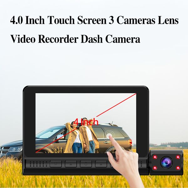 

car dvr dvrs lamjad dash cam 4.0 inch touch screen 3 cameras lens recorder camera dual support rearview night vision