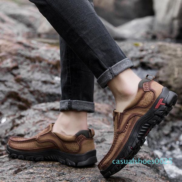 

men shoes guenuine leather men shoes 2020 breathable spring summer casual shoes for man footwear fashion design heavy flats c25, Black