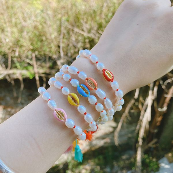 

5pcs/lot cowrie shell wholesale fresh water pearl adjustable bracelet, Black