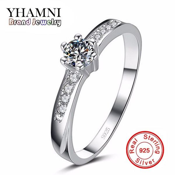 

yhamni original real 925 pure silver wedding rings for women 0.5 carat cz diamond engagement ring silver jewelry wholesale r068, Slivery;golden