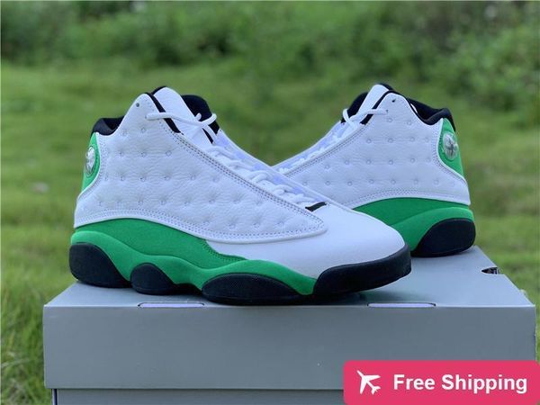 

2020 authentic 13 lucky green man basketball shoes white black green 3m reflective real carbon fiber sneakers with original box