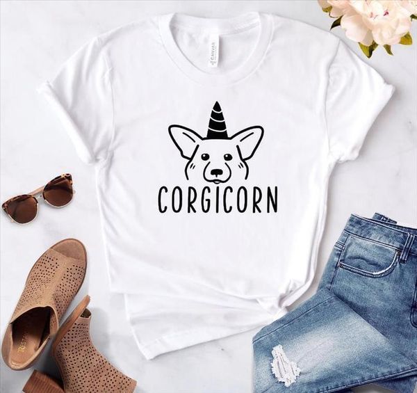 

crazy corgi lady corgicorn women tshirt casual cotton hipster funny t shirt for lady yong girl drop ship zy 142, White